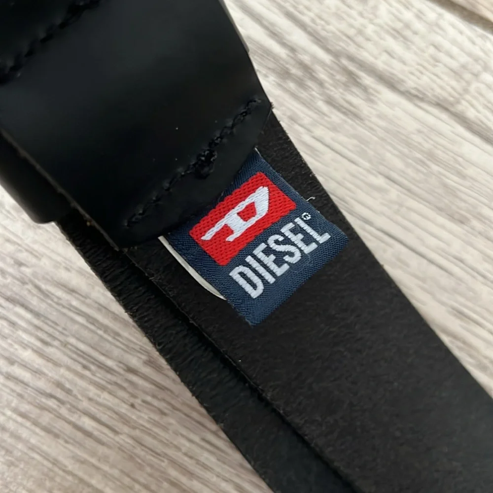 Diesel Black Leather Belt with Silver Buckle